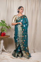 Dark Turquoise Moonga Silk Saree - Silk Mark Certified
